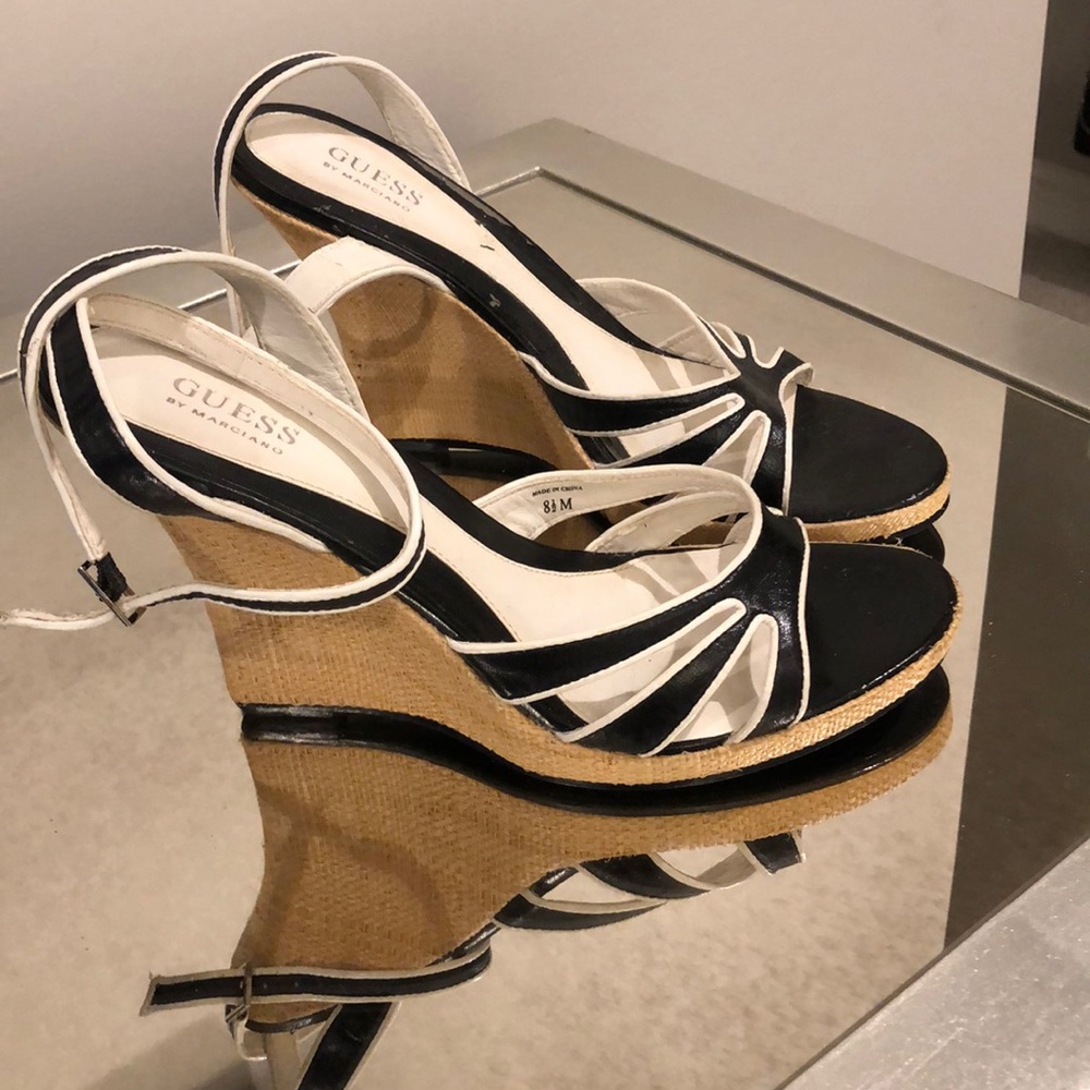 Guess by Marciano black and white wedge sandals